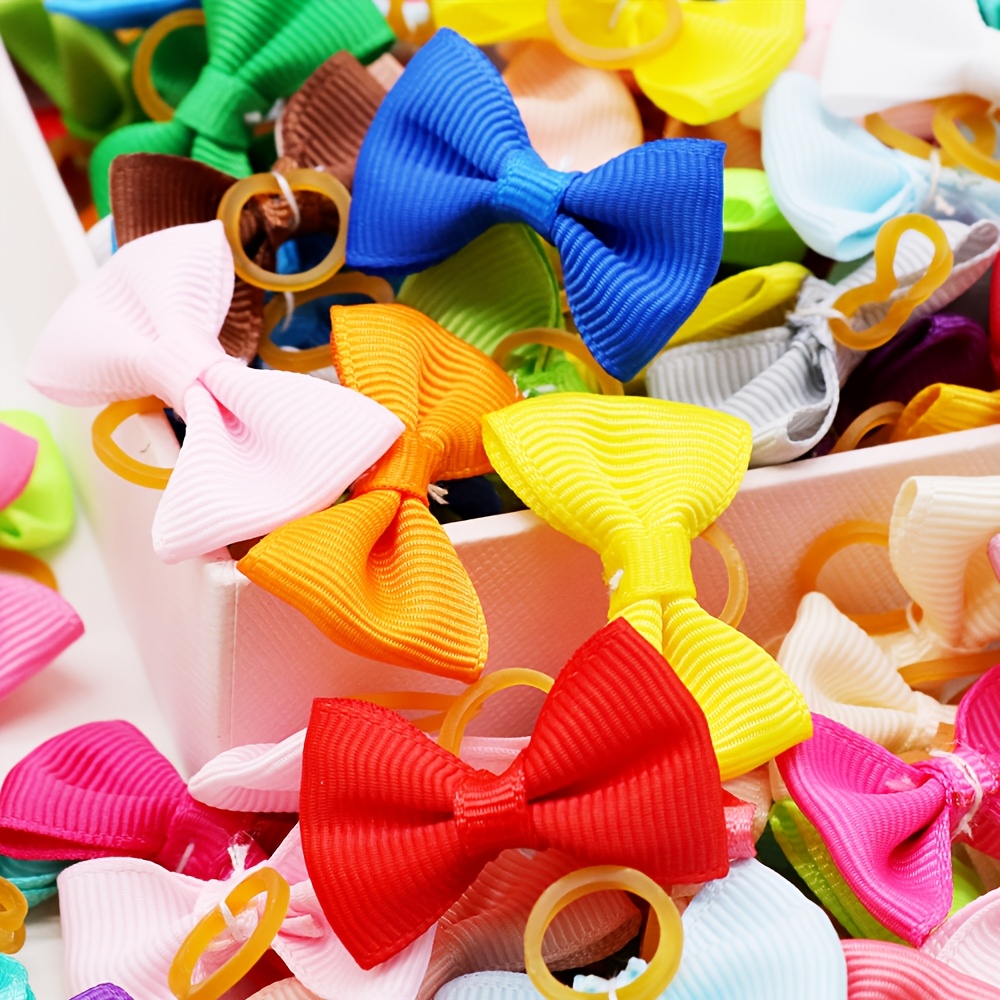 random 20pcs   handmade solid color pet dog bows hair additions for dogs cute cat bowknots pet supplies Product details 8