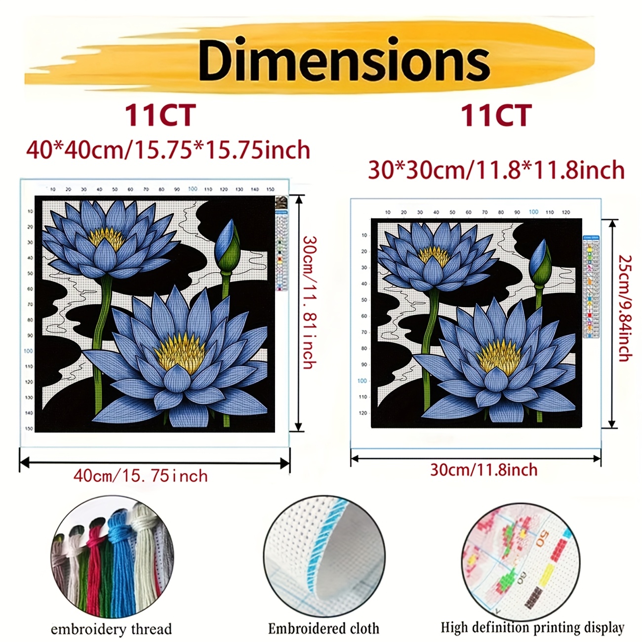 DIY Blue Lotus Flower Cross-Stitch Kit, Complete Set