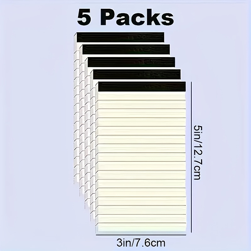 E-shop 5-teiliges Set weißes liniertes Notizbuch, 3 x 5 Zoll, 30 Blatt Papier, jedes Blatt, reguläre Linien, federfrei, für Schule, Büro, Schulstart,