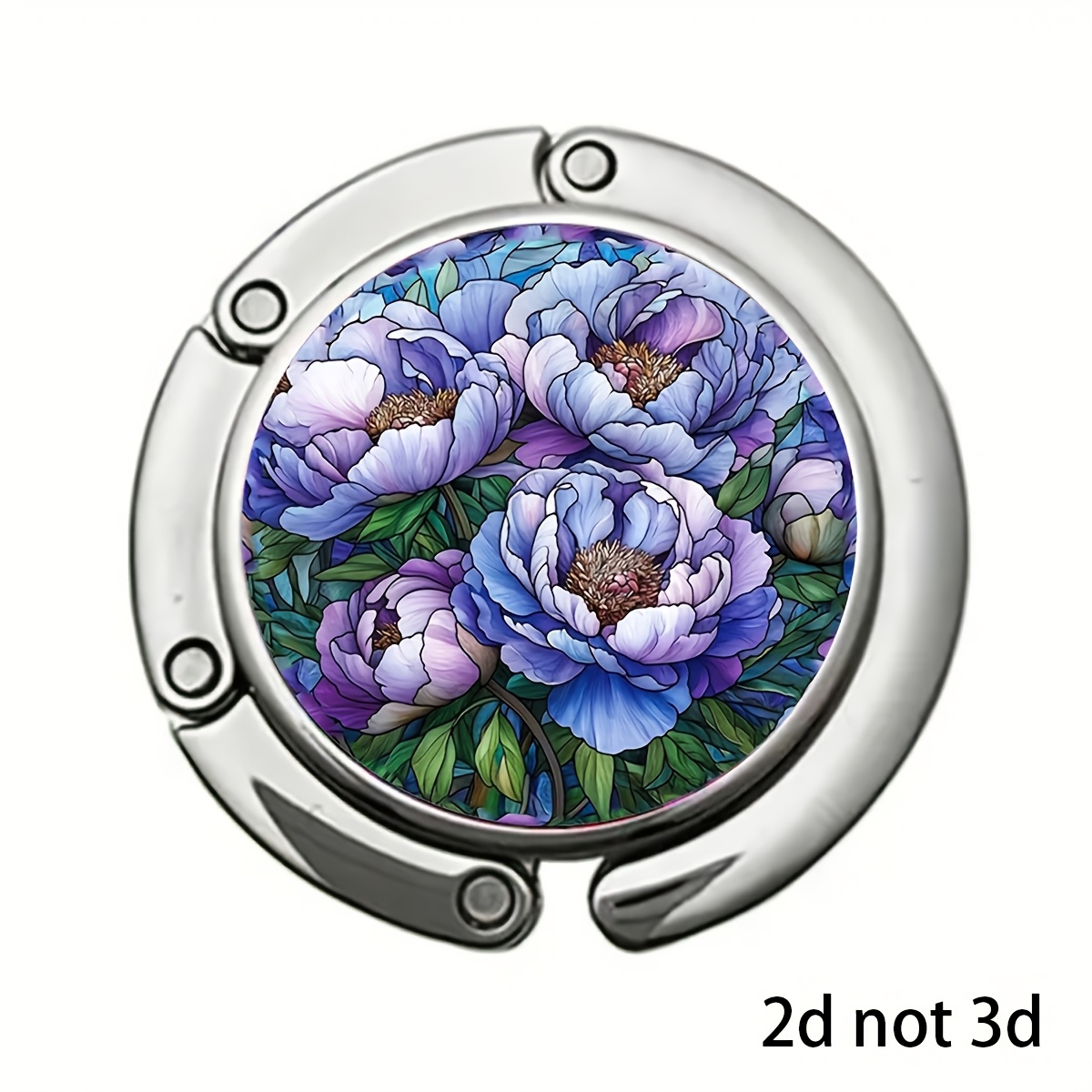 TEMU 2d Flat, 1pc 2d Flat Bag Hook, Exquisite Iris, Rose, Lily, And Foldable Ladies' Handbag Hanger, Floral Pattern Table Edge Accessory, Shiny