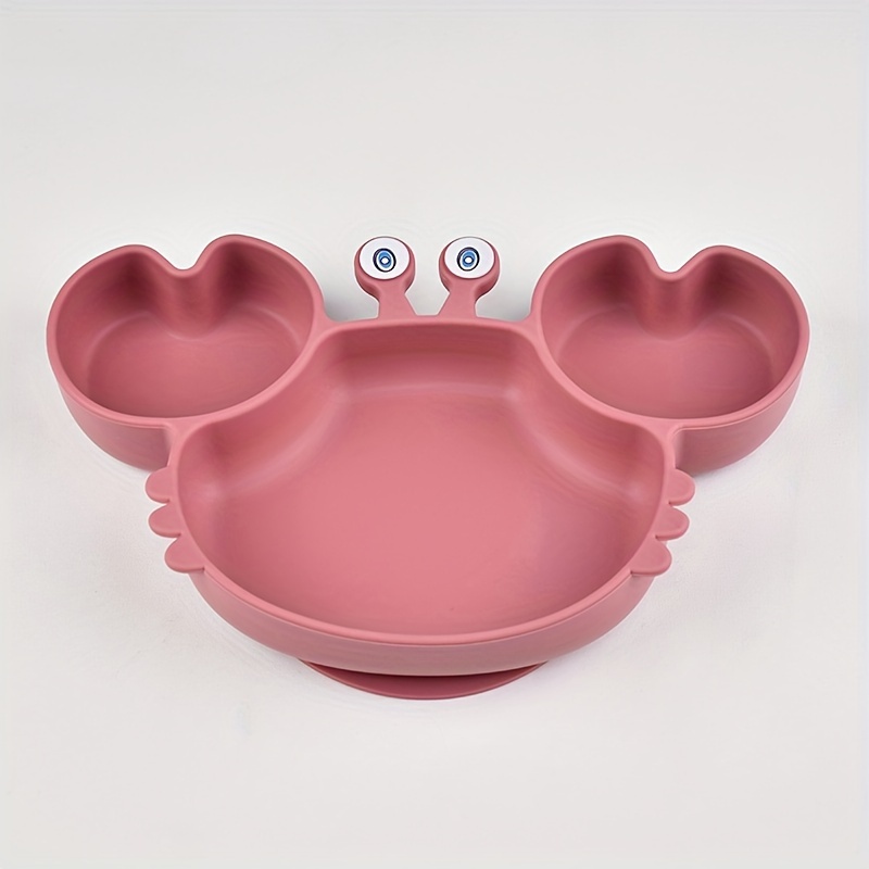 Plate With Suction Cup, Food Grade Silicone Plate, Cute Crab Shaped, Baby Self-learning Food Tableware,, In Microwave And Dishwasher