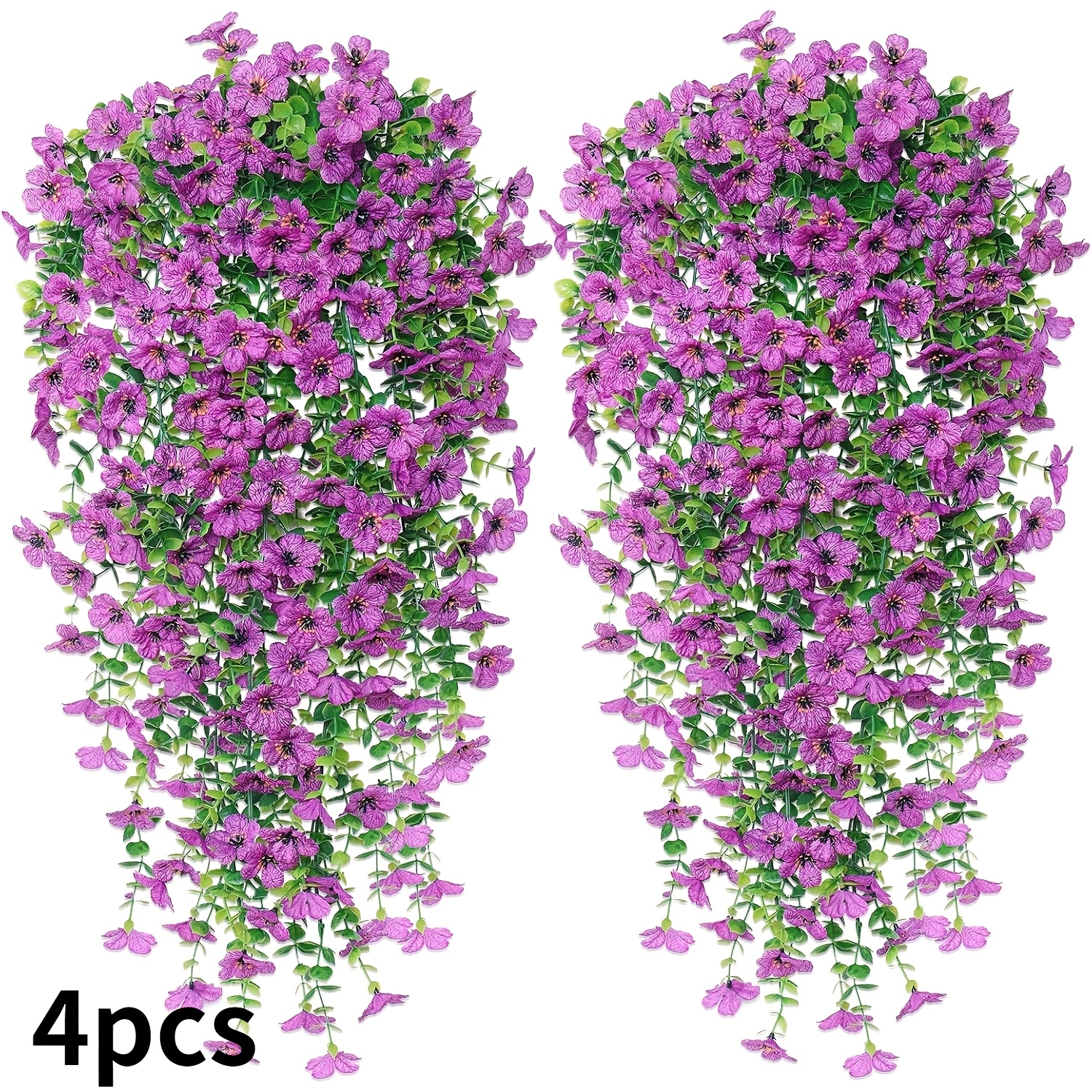 Image of 4 Pack Artificial Hanging Flowers For Outdoors 30 Inch Fake Hanging Plants Flower Uv Resistant Realistic Faux Flower For Wall Porch Patio Wedding Decoration, Red