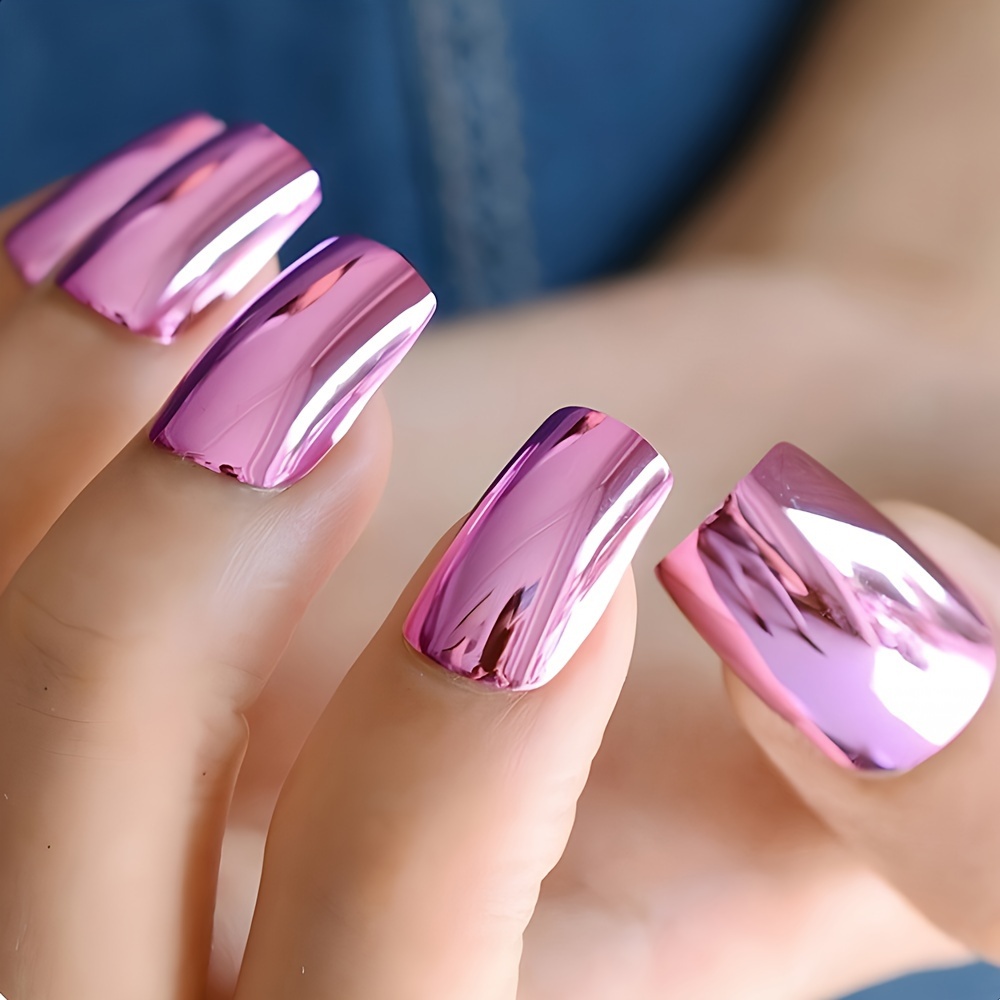 

Pink Metallic Nail Decals - Short, Square, Chrome Finish