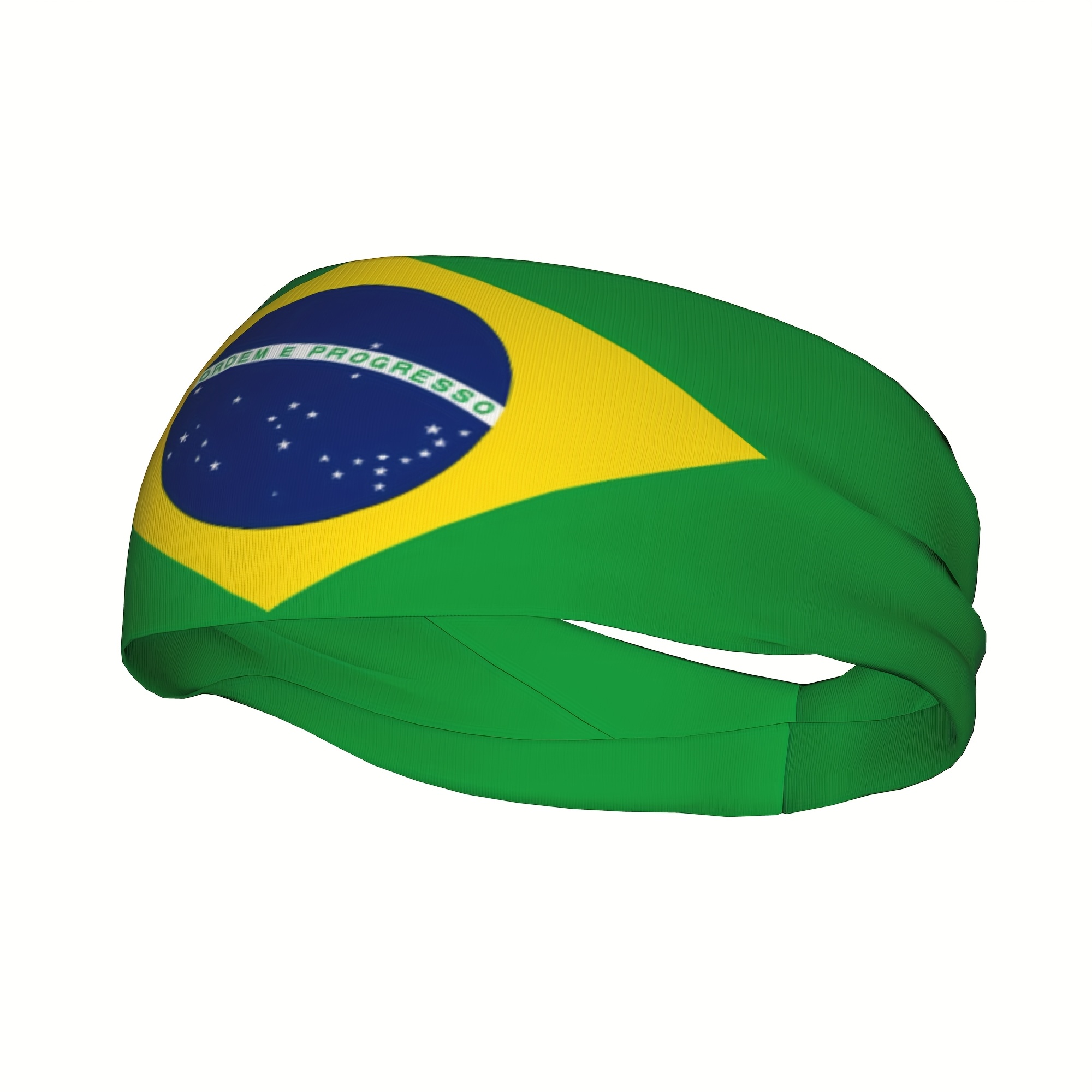 TEMU 1pc Of Brazilian Flag Headband, Sports Sweat-absorbing Headscarf, Unisex Hairband