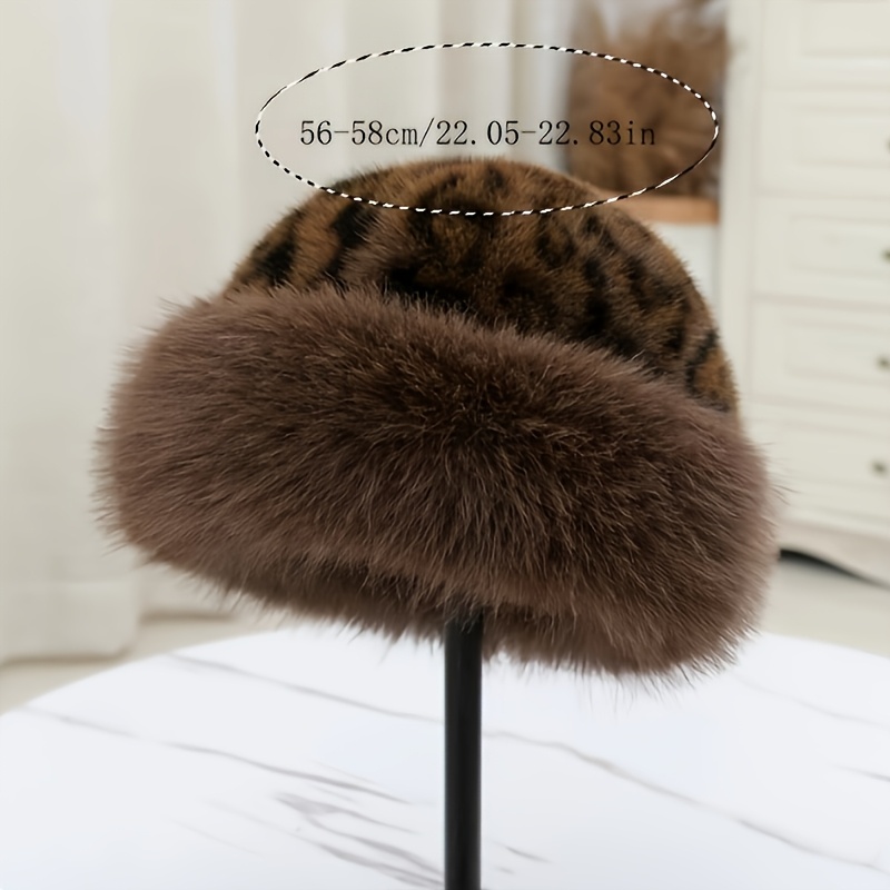 

1pc Women' Leopard Print Fur Hat - , Lightweight, Woven Polyester, Toggle Closure, Only - Fall/winter Outdoor Activities