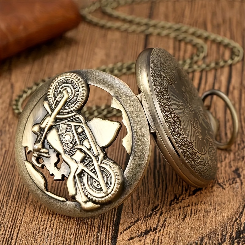 3d retro hollow out punk bronze motorcycle mens quartz pocket watch ideal choice for gifts details 1