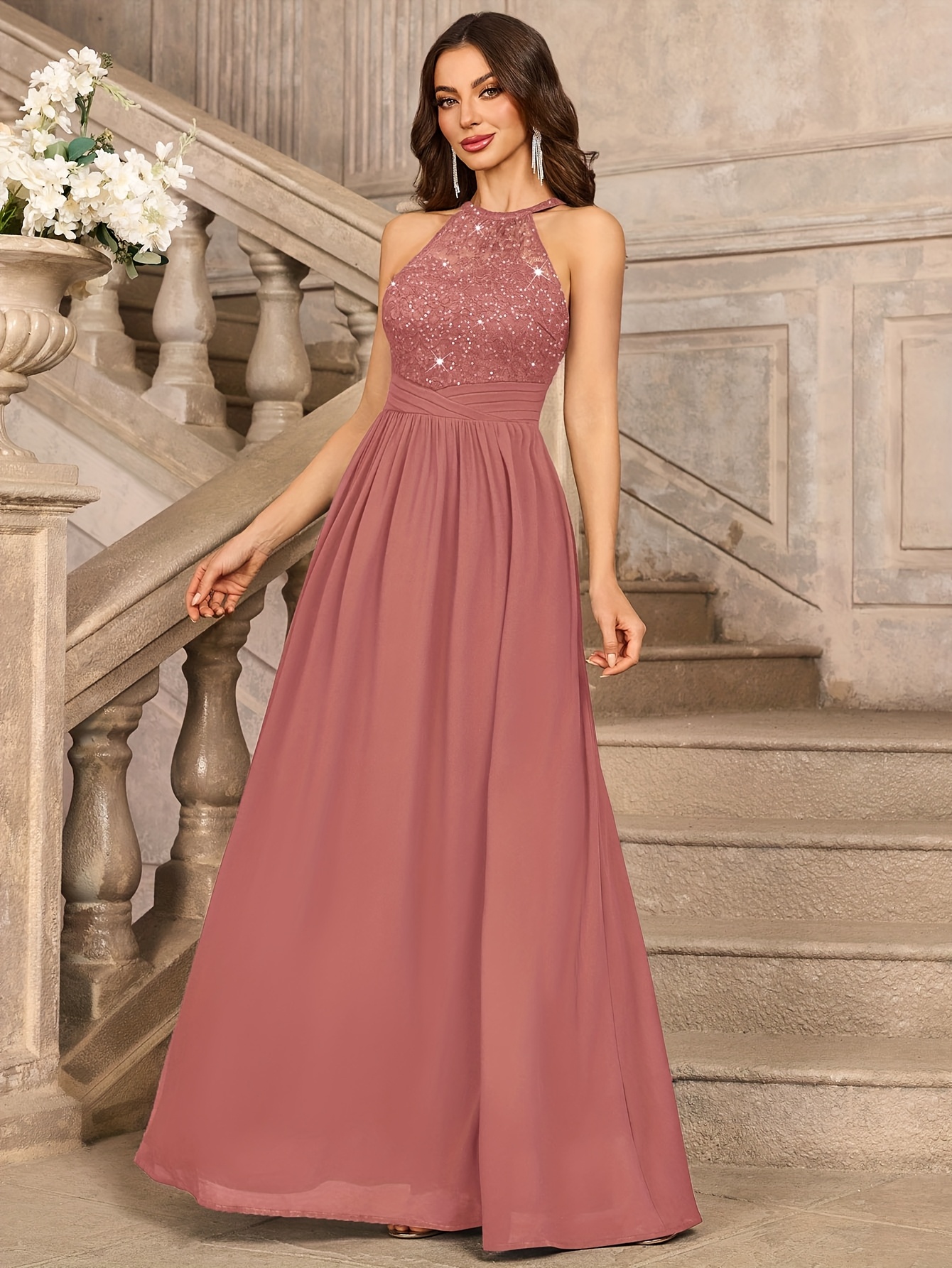 vestido elegante encaje cuello halter espalda   - Temu Peru