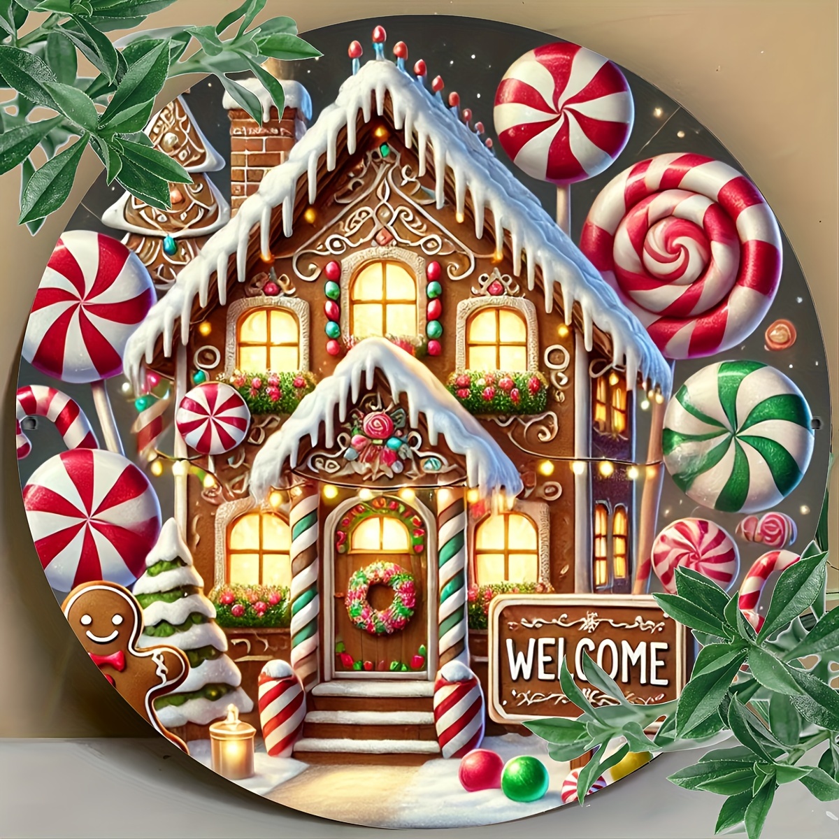 

Gingerbread House Metal Sign 7.8 Inch - Iron Wall Art With Welcome Message, Ideal For Door, Wall, Home Decor, Farmhouse, Street, Shop, Garage, Bar, Garden, Cafe Decorations