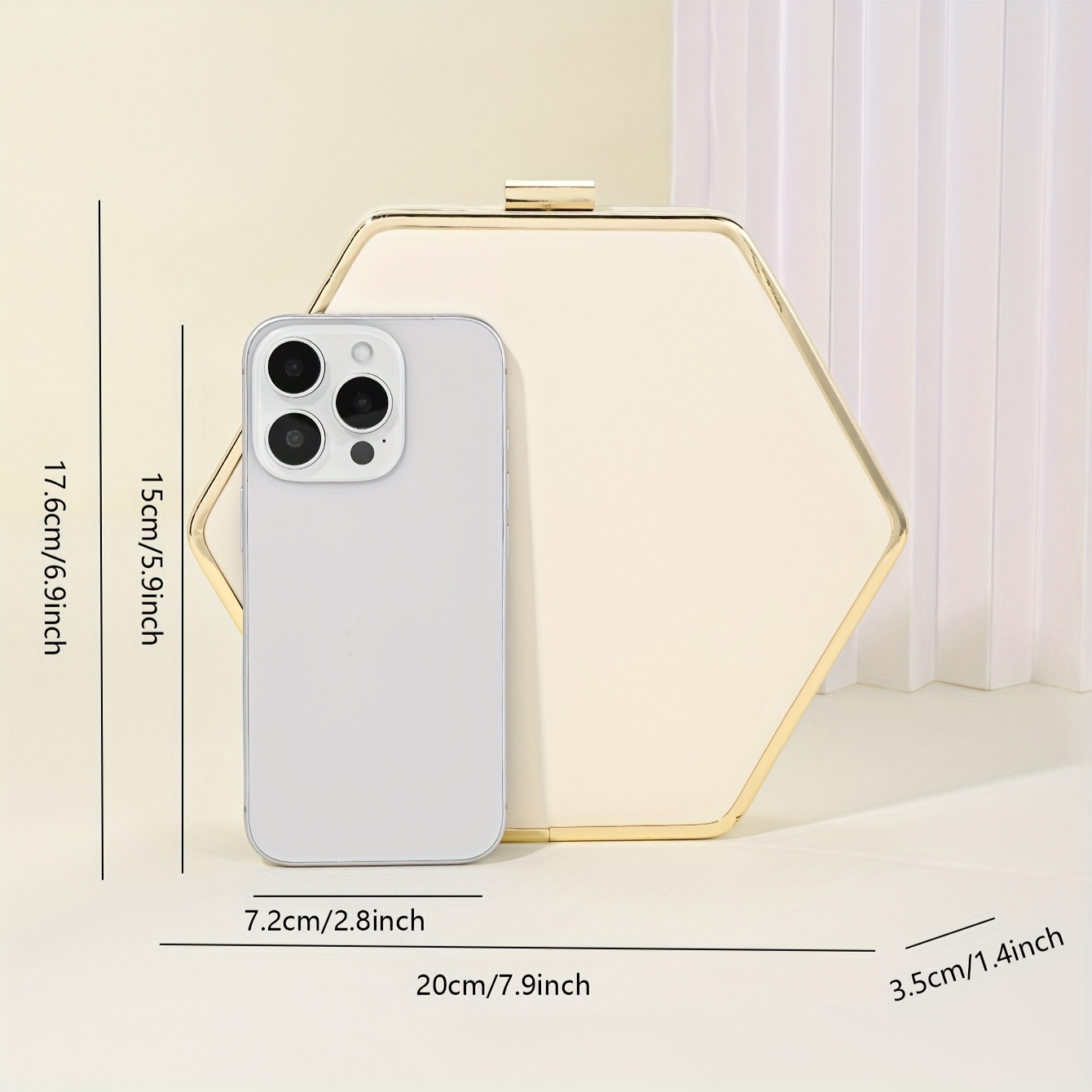 Elegant Hexagonal Clutch Bag with a Large Chain, Perfect for Evening Events, Parties, And Weddings.