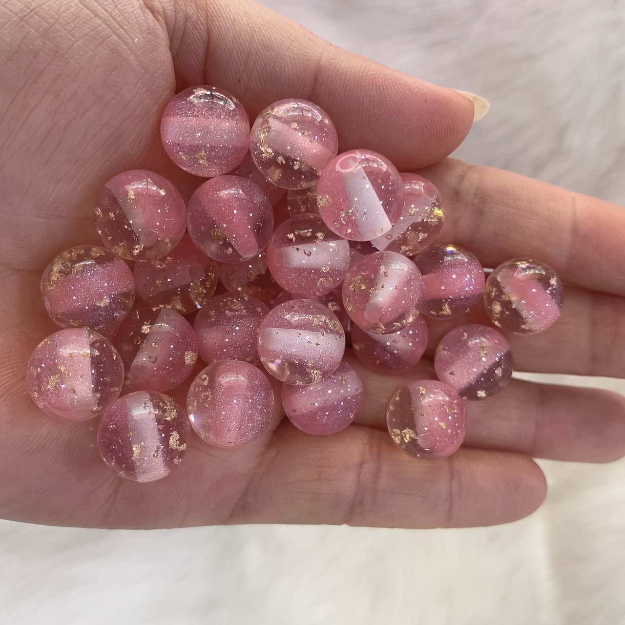 10pcs 12mm Shiny Glitter Round Resin Beads For Phone Charm, Keychain, Bracelet, Car Hanging Decoration