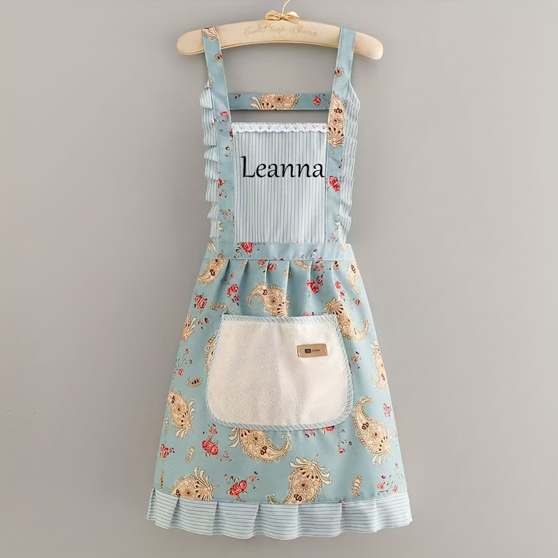 TEMU Personalized Text Princess Apron, 3 Color Options, Elegant Women's Apron, Ruffle Hem Apron, Wipeable Pocket, Suitable For Home, Women's Work