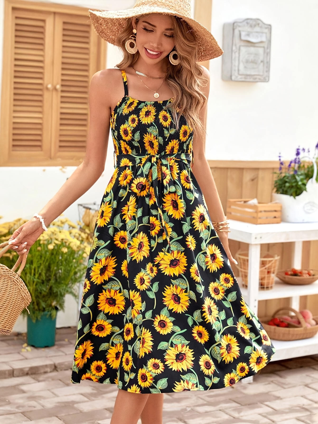 Sunflower print midi dress – Mylittlesisterskloset