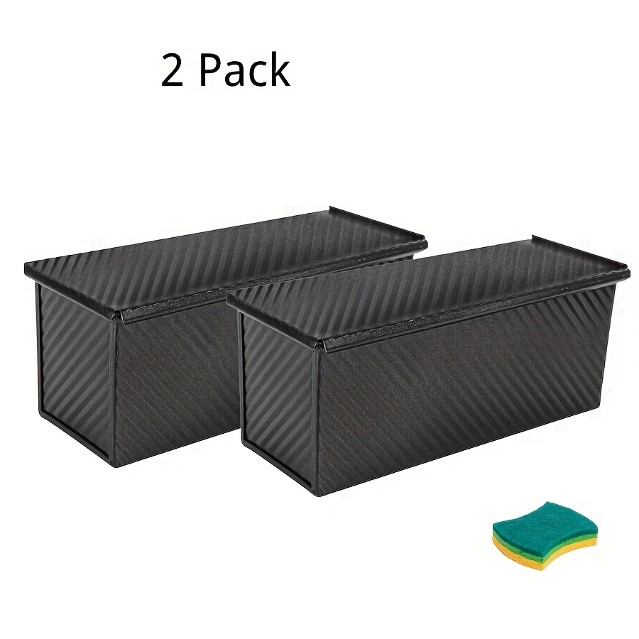 Image of 2 Pack 2.2lb Bread Pan, Rectangle Pullman Loaf Pan With Lid, Long Sourdough Bread Loaf Pan For Homemade, Tin, Golden/ Black, Easy Clean, No Toxic