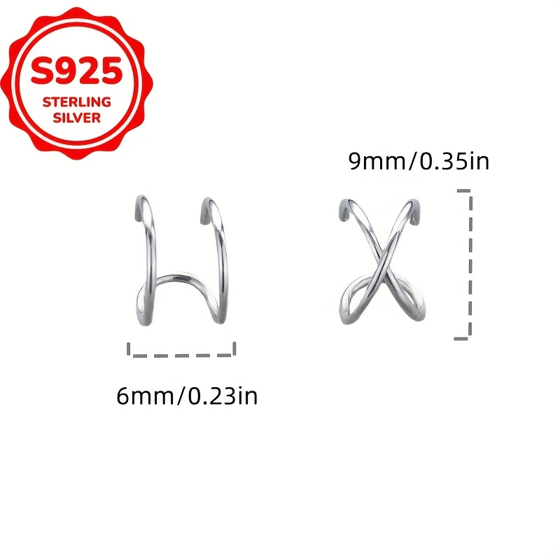 Women's S925 Silver C-Shaped Double-Line Cross Clip Earrings