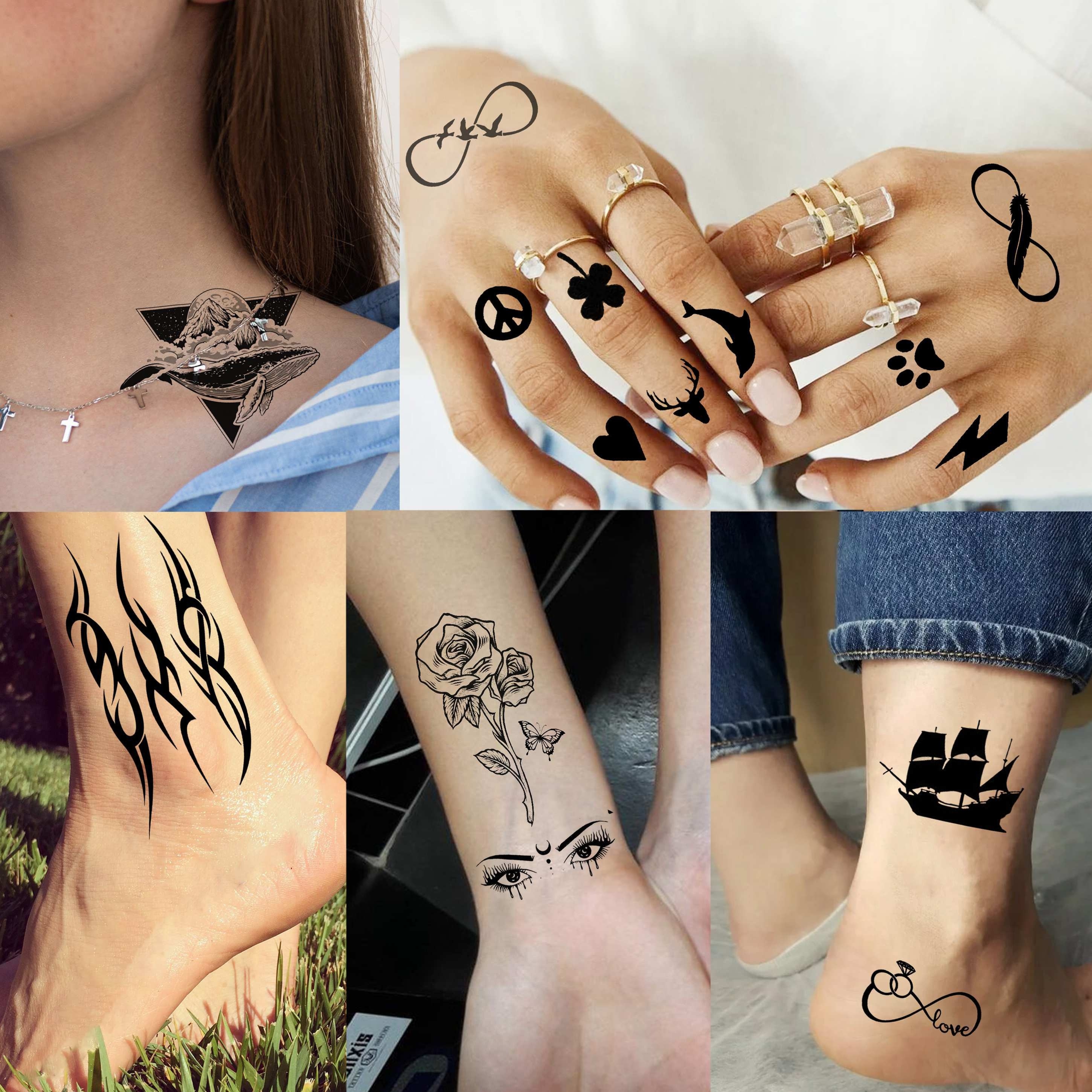 Creative Groovy Black Temporary Tattoos Assorted Designs - Temu