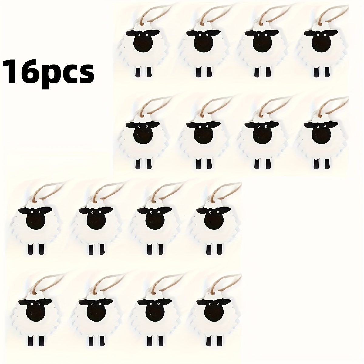 Image of 16 Wooden Sheep Ornaments For Eid - Artificial Black And Decorations With Twine, Suitable For Ramadan, Eid, Labor Day, And Family Gatherings - Classic Animal-themed Home Party Decor In A Cartoon Style