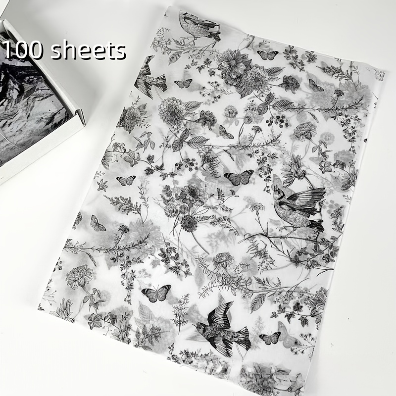 Image of 50/100pcs High-value Ink Chinese Flower Bird Art Paper Towels, Suitable For Thanksgiving, Shower, Gift Bags, Birthday, Spring Wedding Party Decoration, Box And Basket Filling, 14*20inch