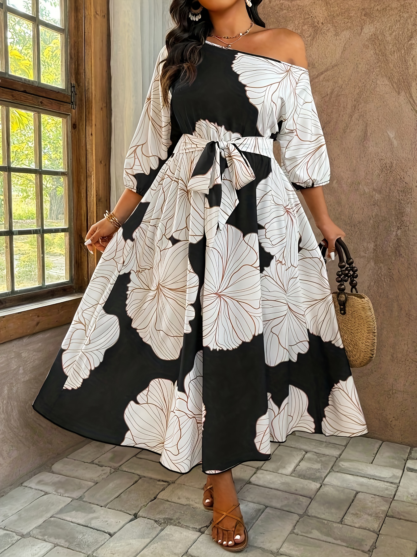 plus size womens casual floral print asymmetrical one - Temu Germany