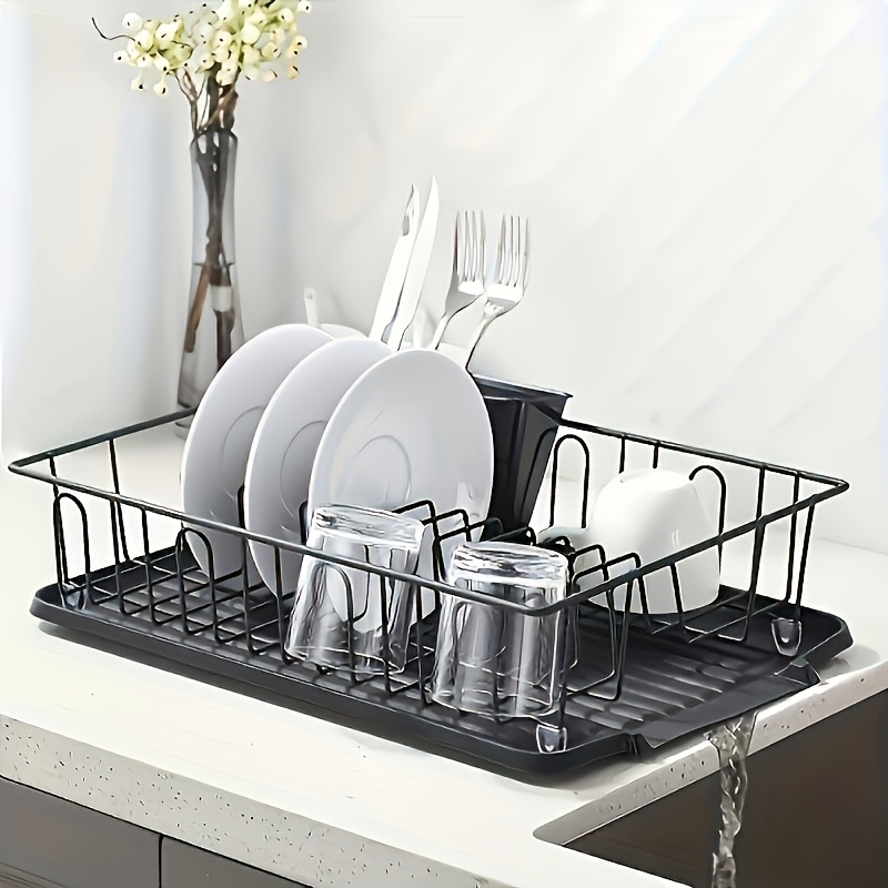 1 set of tableware drain rack kitchen counter utensil rack small stainless steel utensil drain rust resistant with black utensil rack and drainage board suitable for kitchen and rv Product details 2