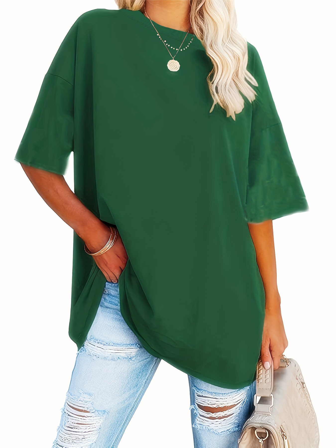 Women's Plus Size Casual Short Sleeve T-Shirt - Vibrant Red Round Neck Loose Fit Tee, Machine Washable All-Season Comfort Top for Casual Attire, Ladies T Shirts, Soft Fabric Tee