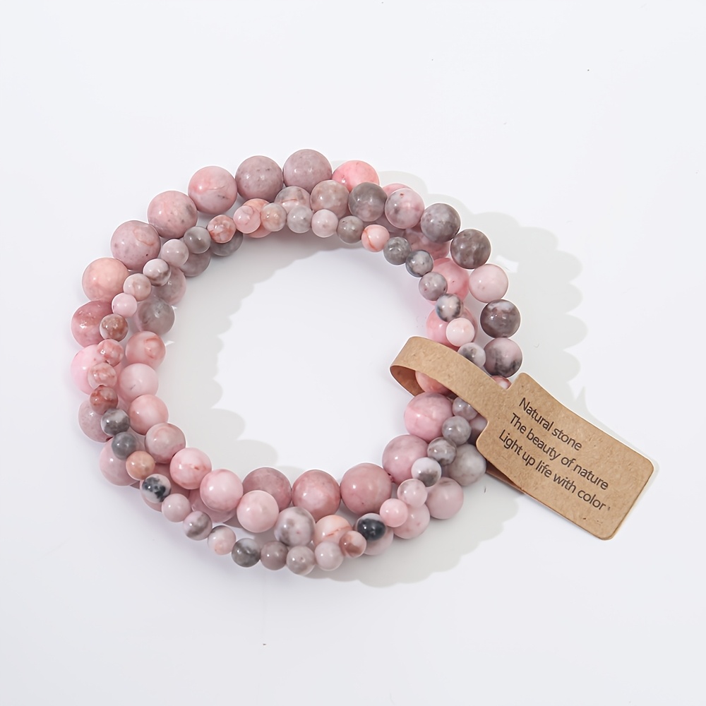 TEMU Juego de 3 pulseras de cuentas de piedra hechas a de 4mm, 6mm y 8mm, regalo para y graduación de , adecuadas para fiestas y uso todo el año,