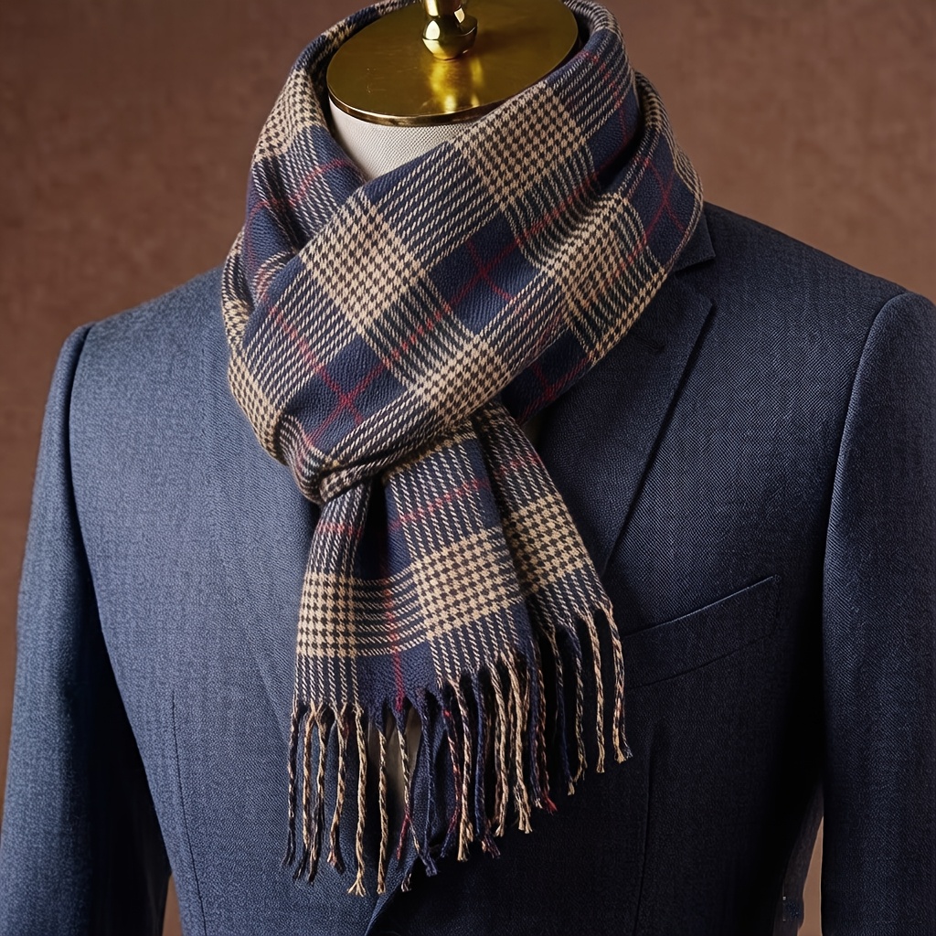 TEMU 1pc All-match Pattern Scarf Couple New Student Girl Tassel Checkered Long Men's Scarf Gift Casual Elegant Headscarf