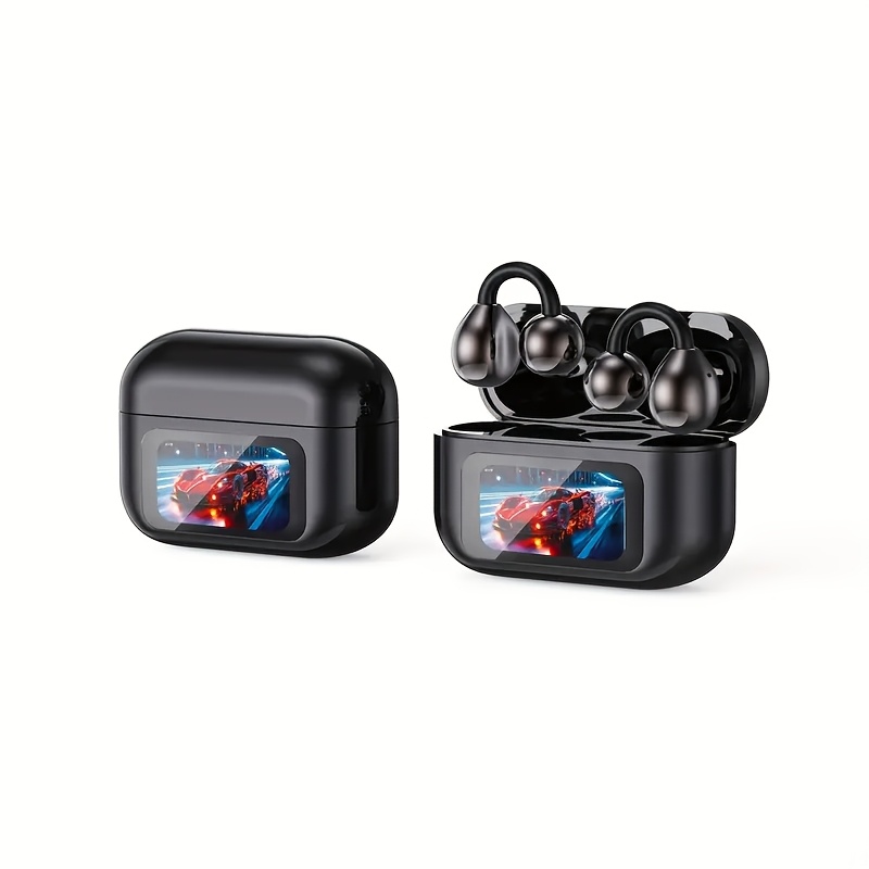 TEMU Wireless Bluetooth Clip-on Open-ear Earbuds, Ai Translation, Noise Reduction, Lcd Display, Comfortable Non-in-ear Fit, Hifi Stereo, Long