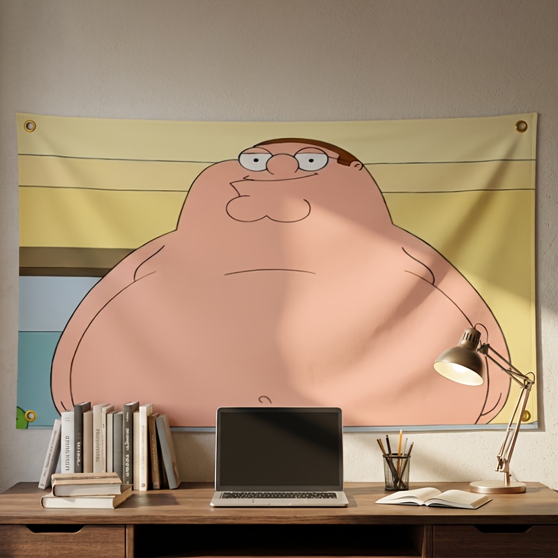E-shop Rosa Raumdekor-Flaggen, lustiger Wandteppich im Cartoon-Stil | 3x5ft Polyester-Wandbehang-Banner für Zimmer- & Party-Dekor, Chubby Buddy