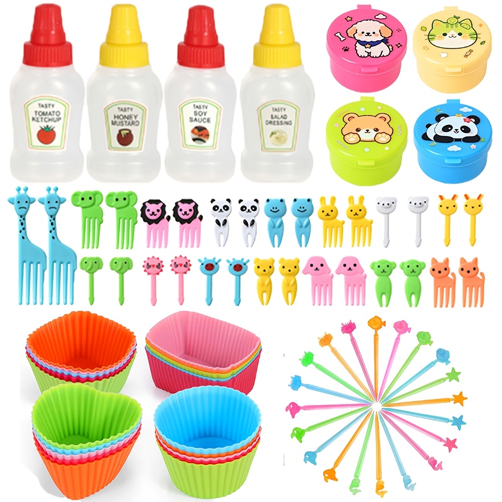 TEMU Ensemble de 78 séparateurs de boîte à lunch en silicone | Séparateurs de fruits et de collations, moules à cupcakes, moules à muffins, mini à