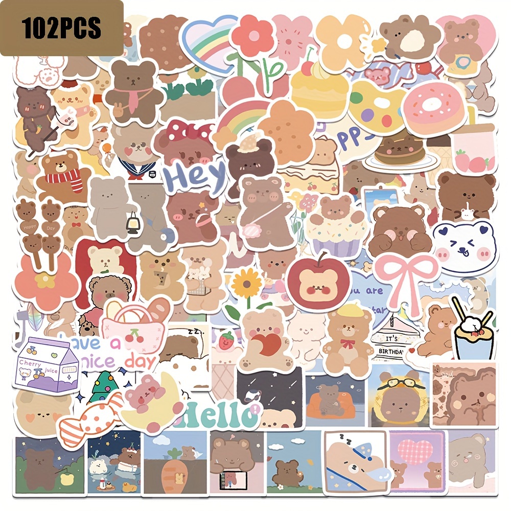 Image of 102pcs Do Not Repeat Ins Cute Bear Stickers Korean Bear Stickers Waterproof Stickers Handbook Decorative Painting