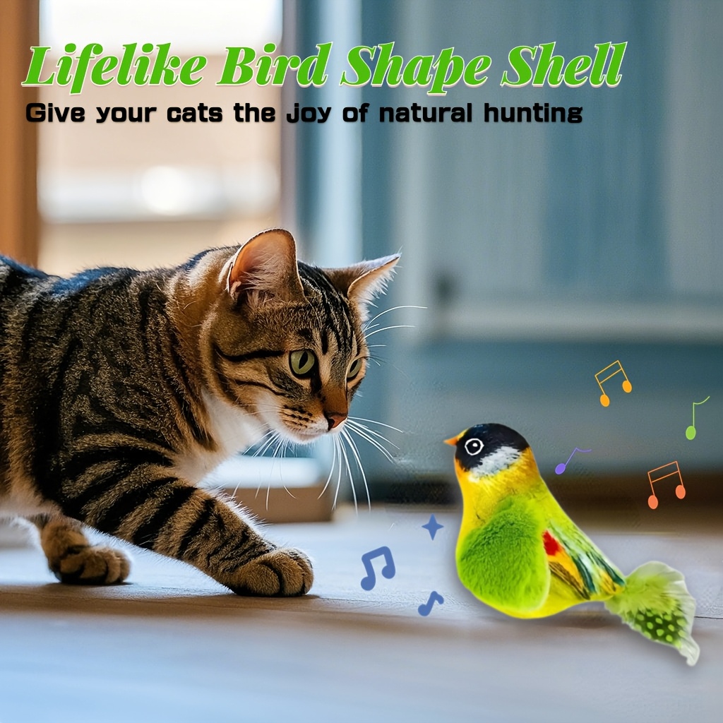 artificial feather cat toy plush bird with built in whistle physical sound no batteries stimulates hunting instinct relieves boredom durable bite proof kitten toy with realistic feathers random colors styles   1pc