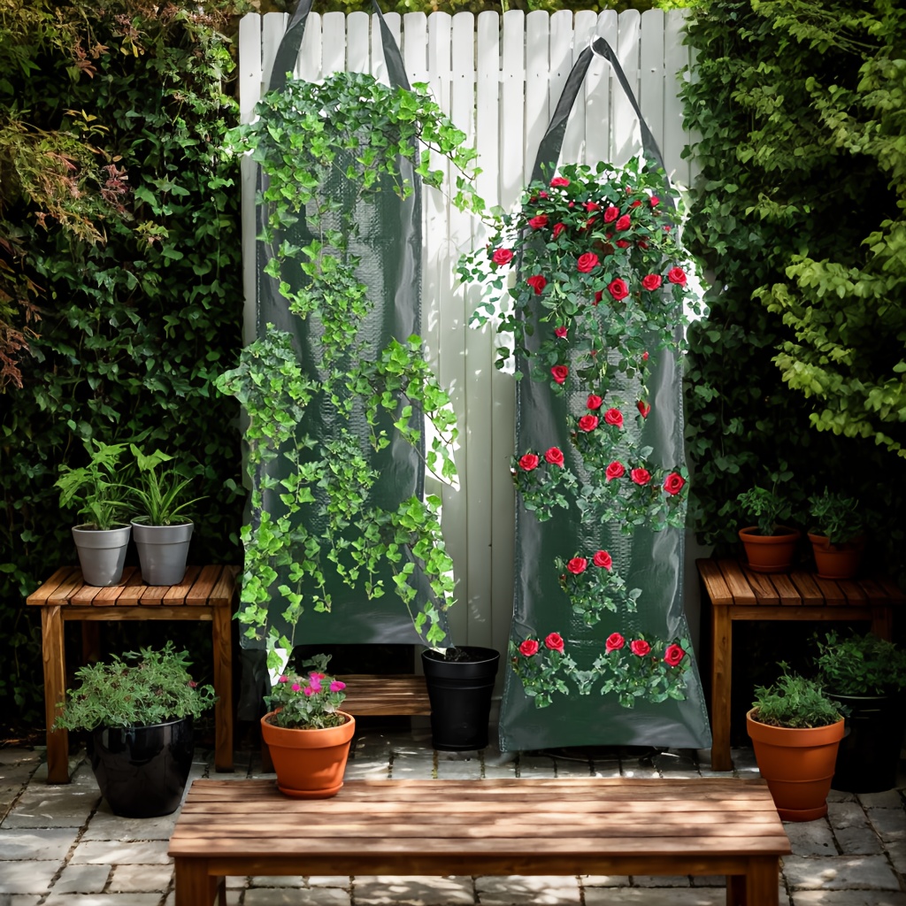 

2-pack Gardenmate Hanging Strawberry Planting Bags, 8-pocket Vertical Grow Bags With Plant Stand, Outdoor Flower & Succulent Planter, For Garden, Patio, Wall & Greenhouse Use