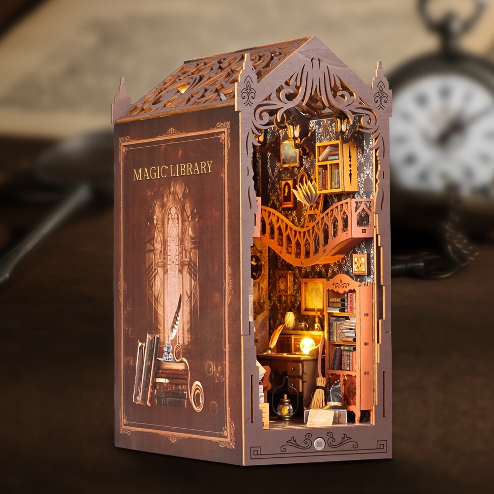 

Puzzle de Support de Livre Magique en Bois à Soi- - Modèle Miniature 3D Artisanal, Pêche/Marron, de Cadeau