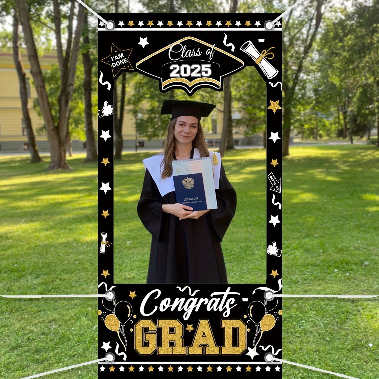 

2025 Multi- Graduation Photo Booth Props, Polyester Graduation Party Photo Background, Photo Hollow Banner, Graduation Party Decorations Supplies, Graduation Celebration