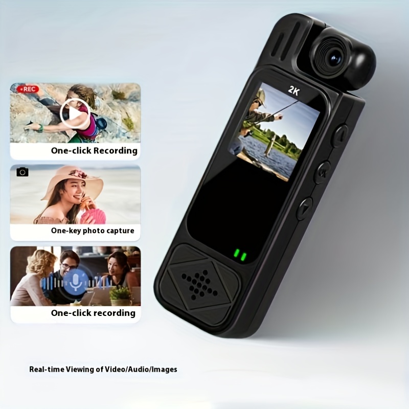 Grabadora de video portátil 2K Ultra HD con lente giratoria de 180°, cámara de bolsillo con estabilizador 2K de mano, cámara de cuerpo completo para vlogging, viajes y grabación de la vida diaria, recargable por USB, negra, cámara de vlogging