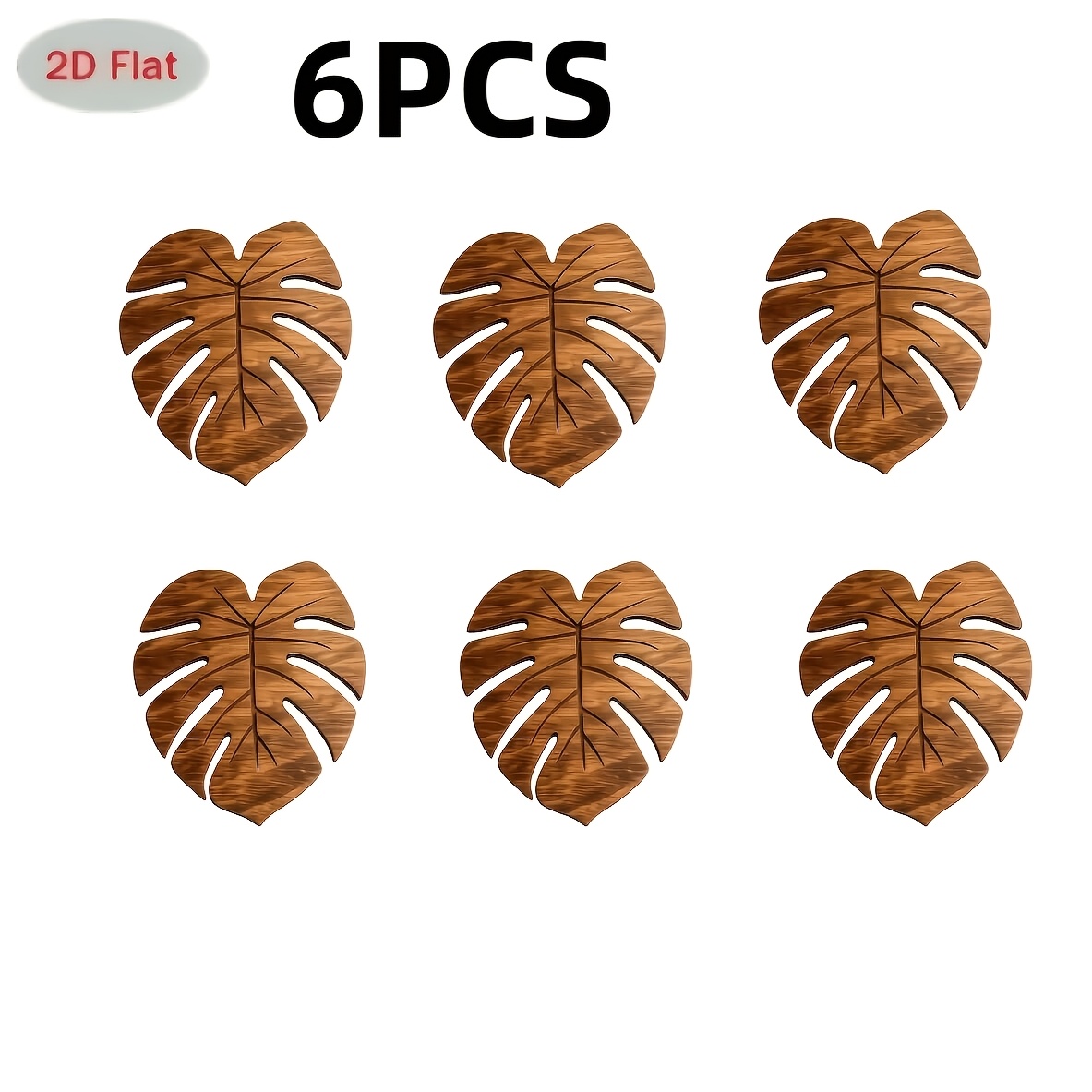 TEMU 1 Set Of 6pcs 2d Printed Monstera Natural Wood Coasters, Heat-insulating Coasters, Plate Coasters, Drink Coasters, Non-slip Table Mats, The For