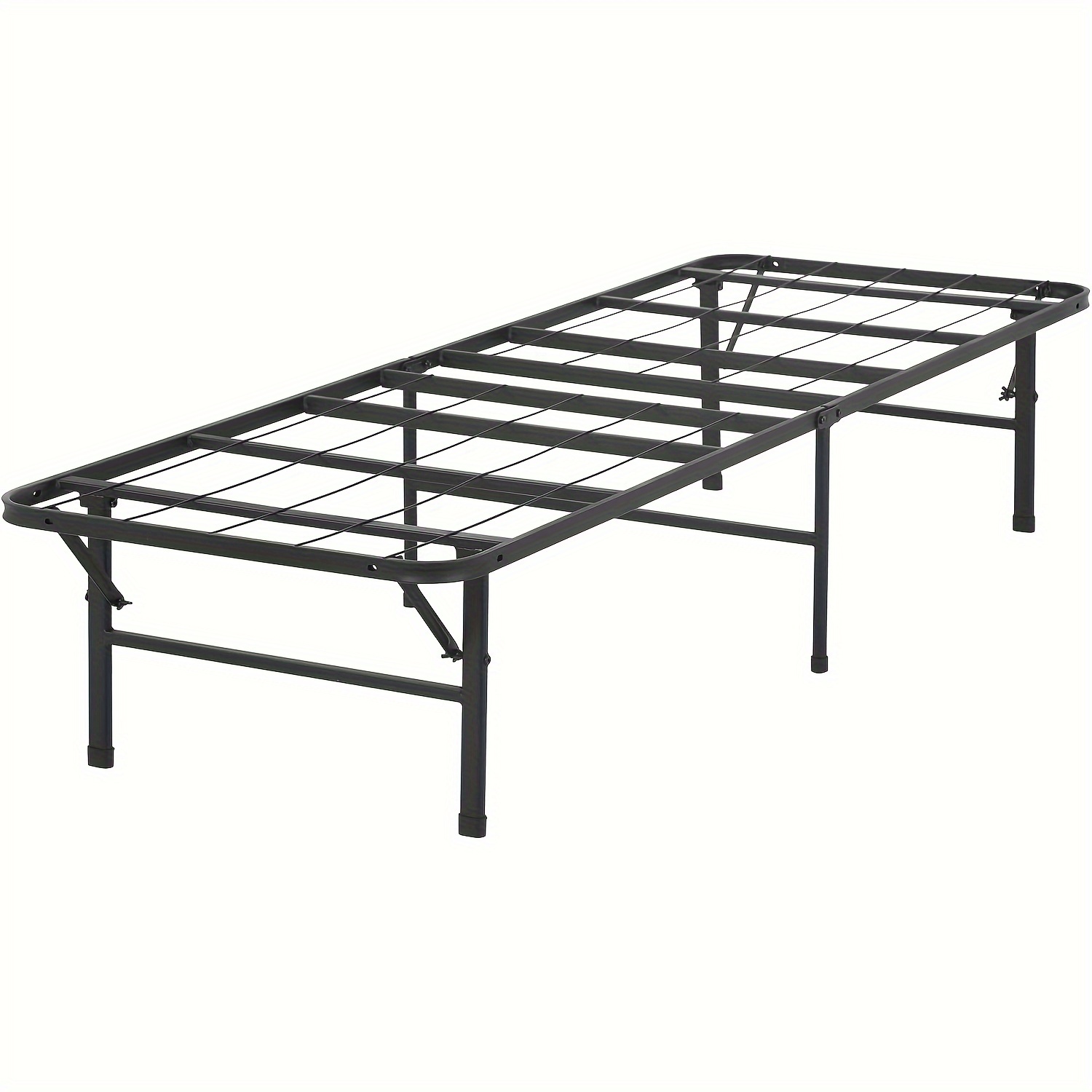 

Foldable Bed Frame Adjustable Metal Platform Bed Heavy Duty Steel Slat Profile Sturdy Base Noise-free Easy , Black Twin