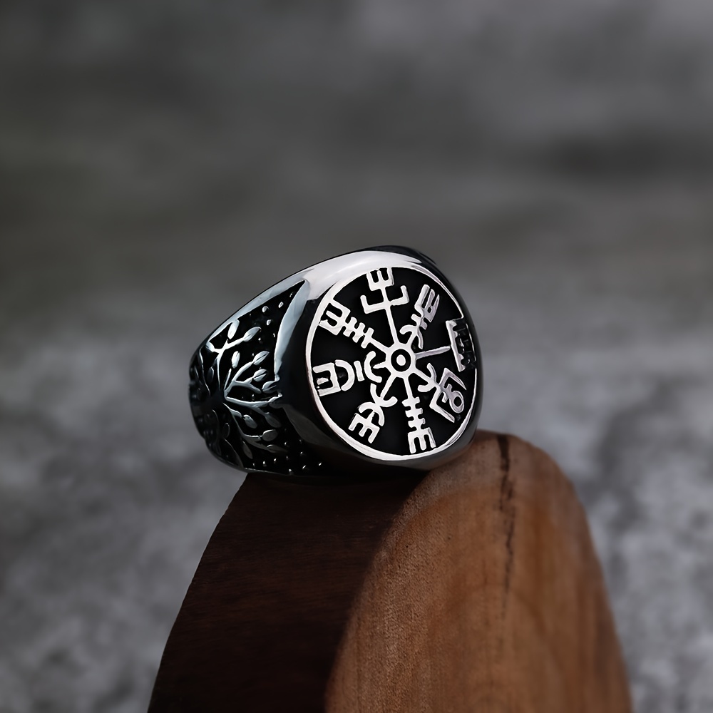

1pc Titanium Steel Viking Compass Ring, Men's Stainless Steel Life Tree Ring Jewelry, Suitable For Comfortable Wear, Jewelry Gift For Men