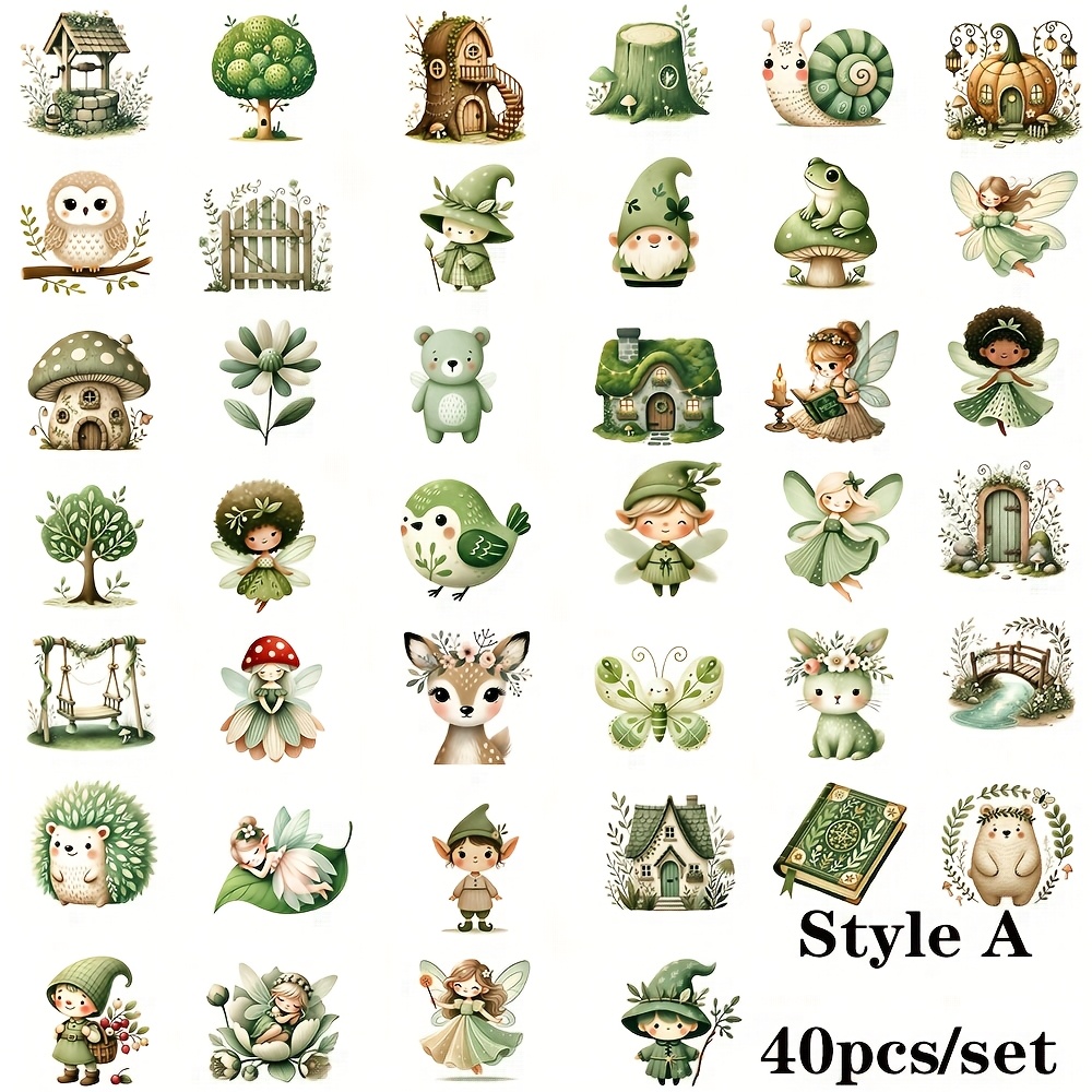 Image of Set Of 40 Cute Forest Fairy Mushroom House Stickers For Decoration, 2d Flat Design