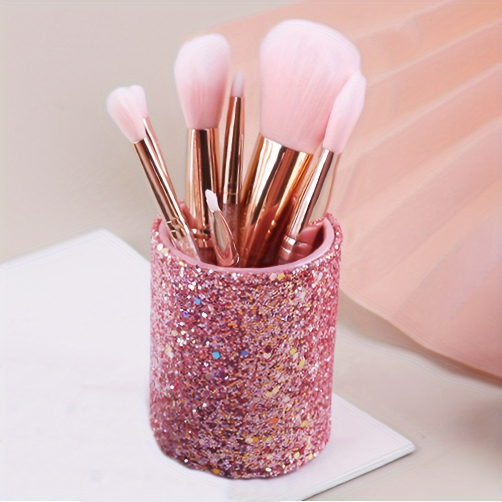 

Sparkling Makeup Brush Holder - 1pc Shiny Women's Office Desk Organizer, A Desktop Decoration Storage Bin For Makeup Brushes, Pens, And Combs