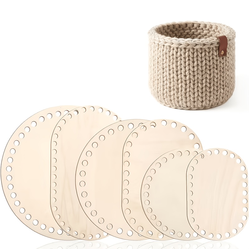 Image of 6 Wooden Crochet Basket Bases | Round And Oval Blank Crochet Basket Wooden Backs For Craft Weaving, 6 Sizes Of Weaving Supplies