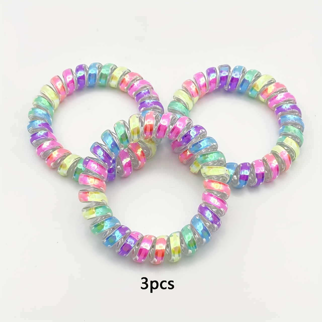 Image of 3pcs/5pcs/10pcs Pack Multicolor Dopamine Hair Ties Suitable For Phone Cord Hair Bands, High-elasticity Spiral Telephone Cord Hair With Glitter For,, Parties,, Everyday Hairstyles