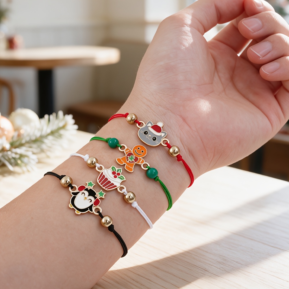 12pcs Christmas Kids Drawstring Bracelet Set with Cute Charms