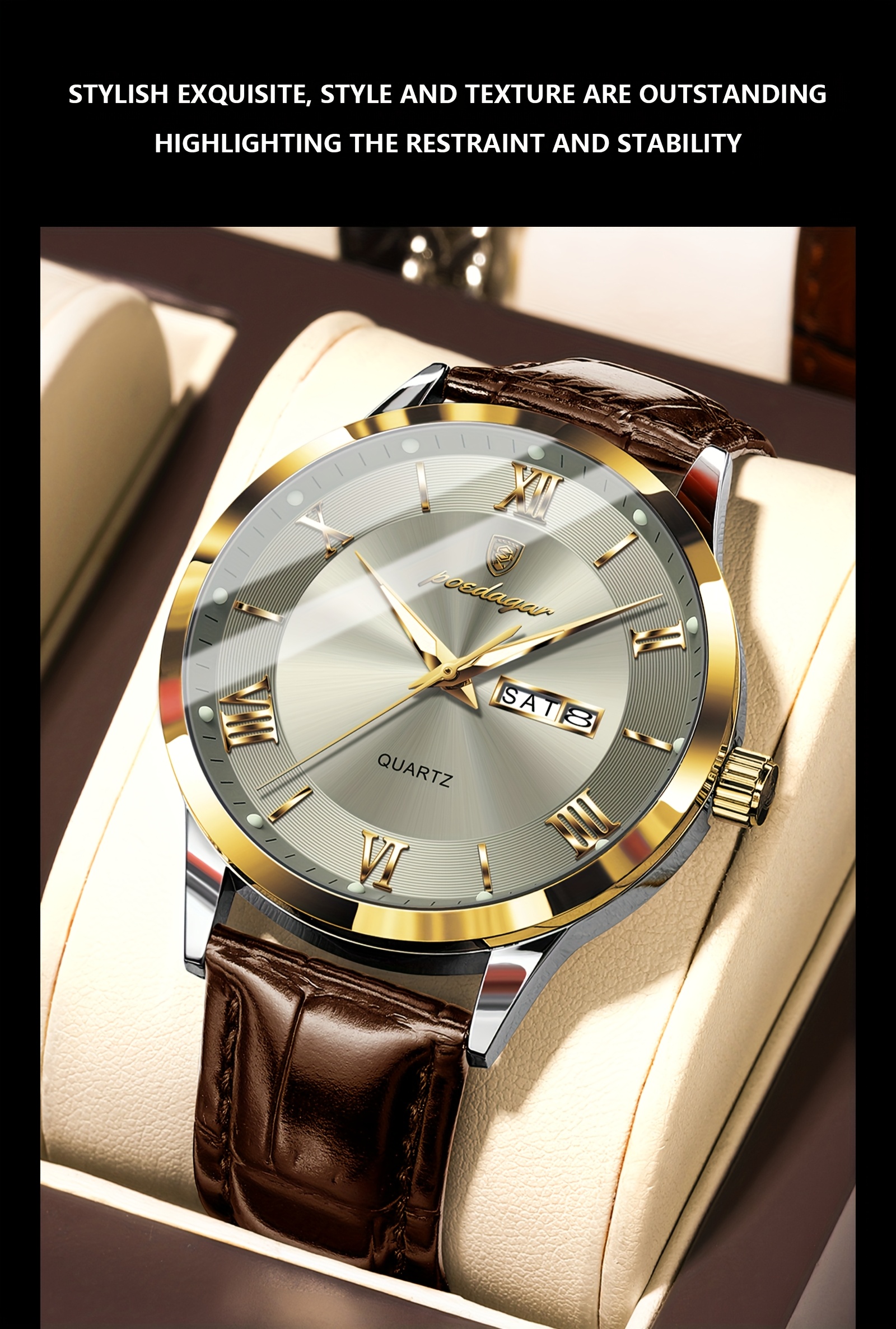 Luxe Zakelijk Herenhorloge met Lichtgevende Waterdichte Kalender, Casual Quartz Herenpolshorloge