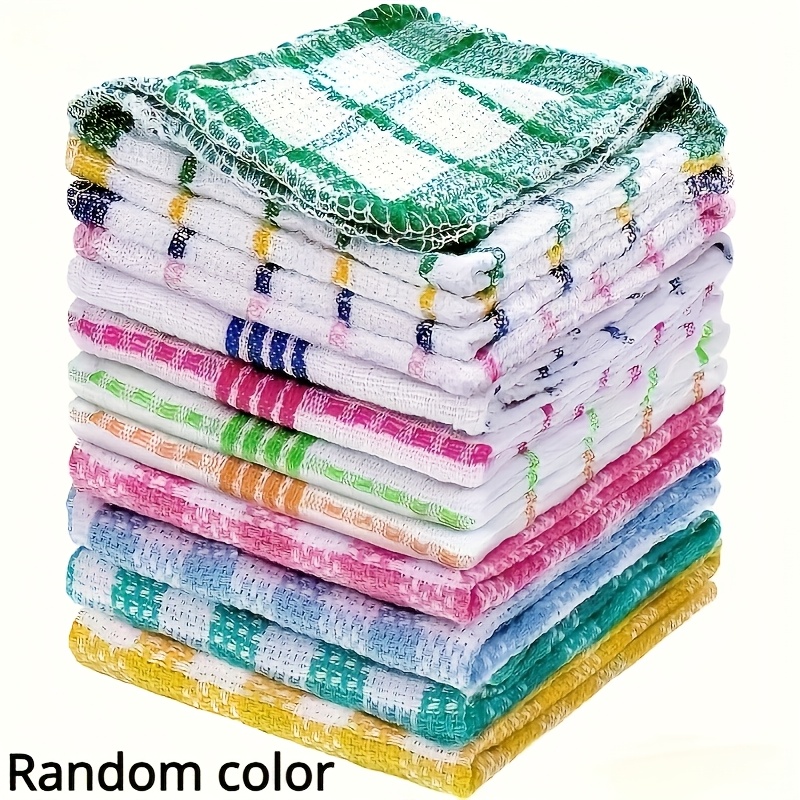 TEMU Kitchen Dish Cloths That Are Absorbent, Quick-drying, And Resistant To Oil, Featuring A Soft And With A Grid Pattern And Colorful Borders.
