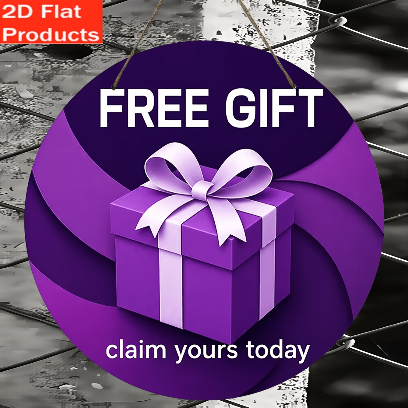 TEMU 2d Flat, 2d Flat Printed Text "free Gift Now" Round Wooden Sign, Suitable For Mall Promotions, 2d Flat