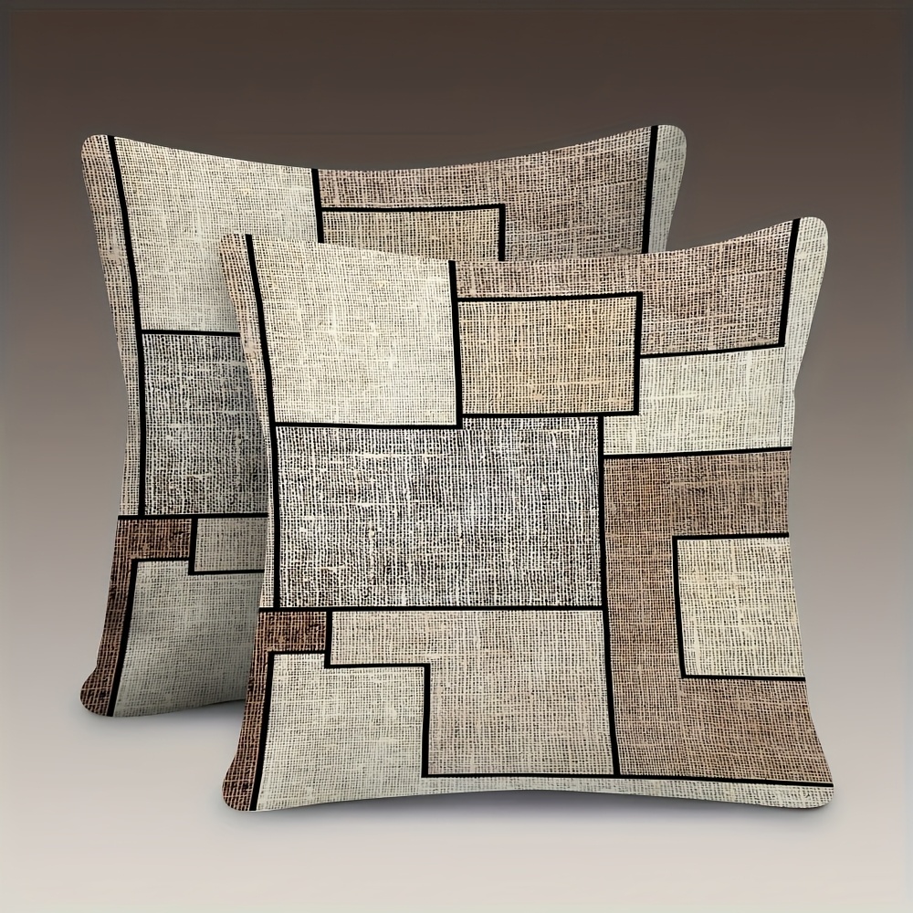 TEMU Lot de 2 taies d'oreiller - Housses de coussin carrées à fermeture éclair imprimées sur une face, beige/marron/noir//blanc, housses de coussin