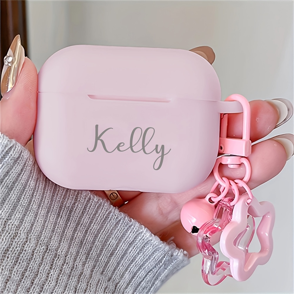 TEMU [customized] Personalized Luxury Name Letter Customized Cover For Airpods 1 2 3 4 Pro 2 Easy Solid Color Silicone Star Pendant Earphone Case