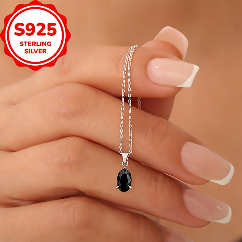 Women's S925 Sterling Silver Oval Pendant Necklace