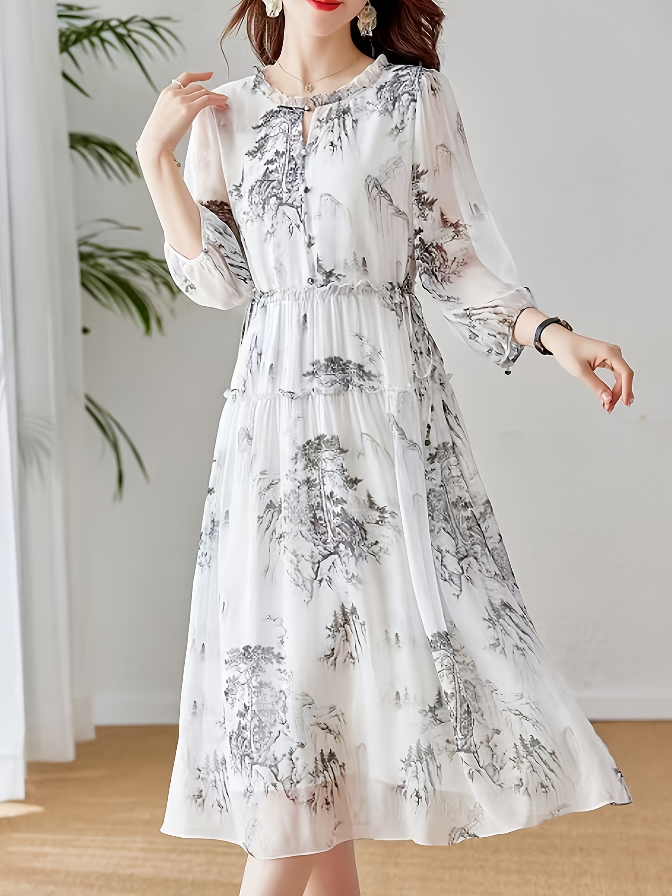 white christmas dresses Black Ethnic Motif Printed Chiffon Flared Maxi Dress with Buttons Juniper  Fashion main image 1